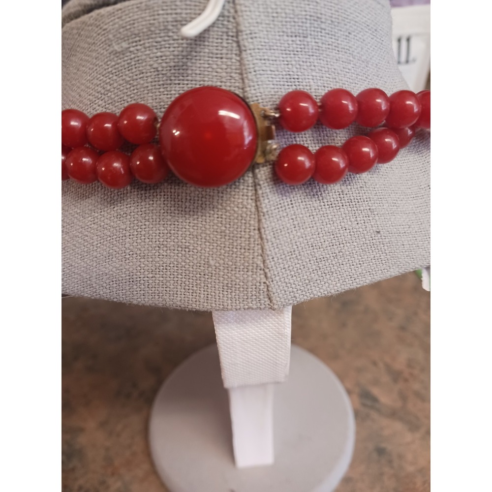 Vintage Bakelite Red Orange Strand Graduated Bead Necklace Round Clasp 16 Inch - Picture 7 of 13